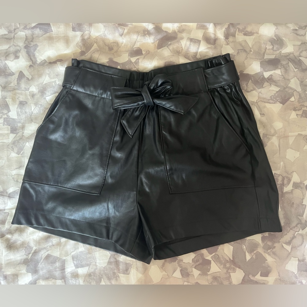 Faux leather shorts with belt tie